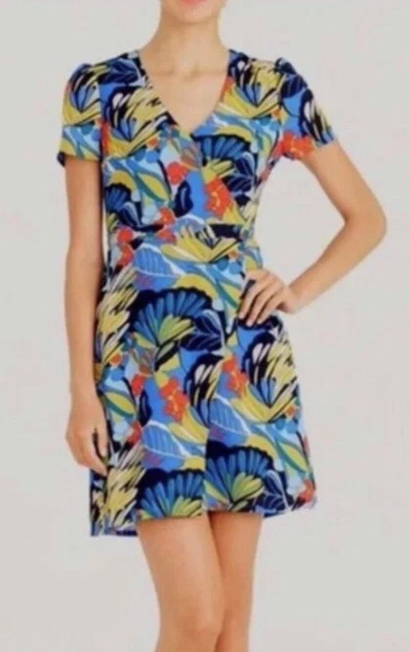 J.Crew Mercantile Colorful Tropical Floral Print Faux Wrap Dress - Size 10